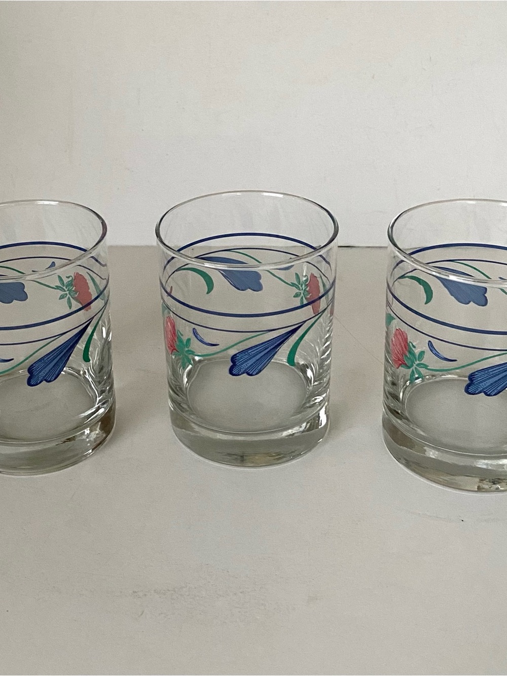 Lenox Poppies on Blue Tumbler Glasses in Blue, Green, Pink - Set of 3